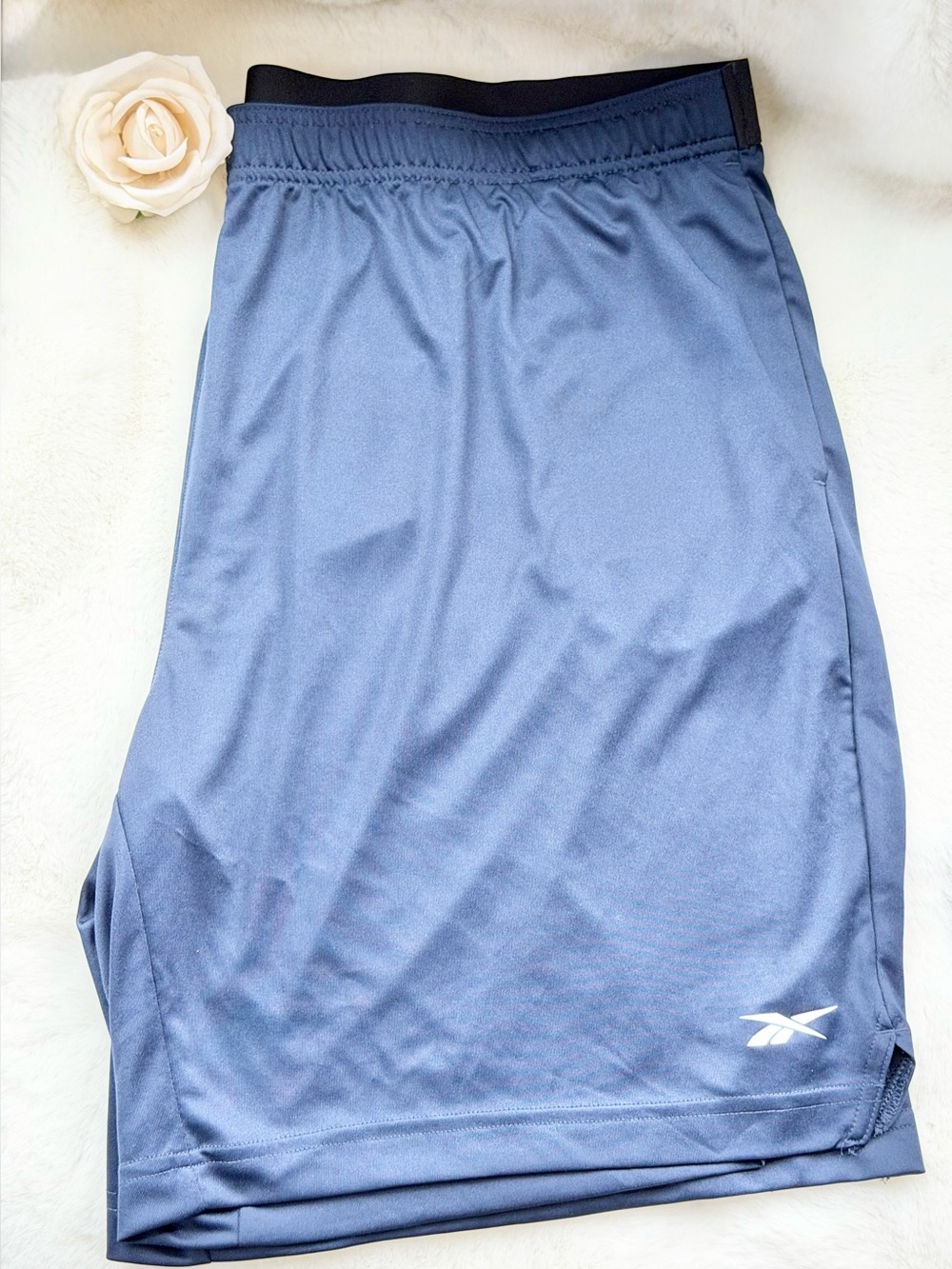 Men’s Reebok Comm knit Short 9” Blue with Black Waistband and logo on bottom 2XL